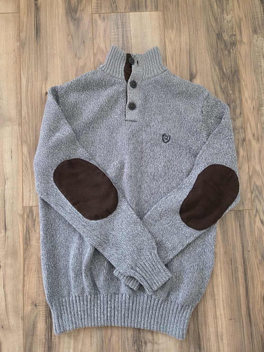 Chaps Gray Turtleneck Sweater with Brown Elbow Patches